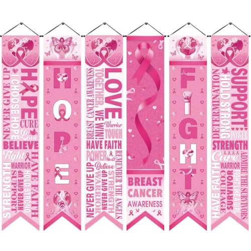 6 Piece Large Pink Ribbon Party Decoration Breast Cancer