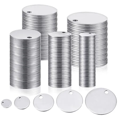 100 Piece Mix Size Metal Stamping Blanks Round Stainless Steel, Silver