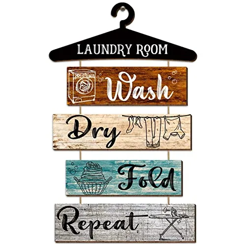 5 Piece Laundry Room Decor Sign Wash Dry Fold, Multicolour