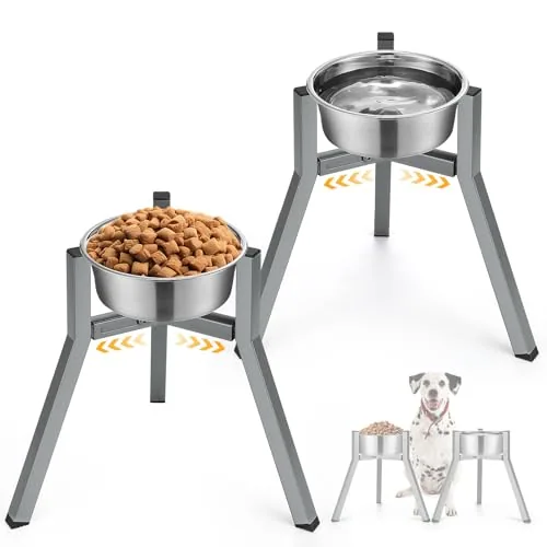 2 Piece Adjustable Raised Dog Bowl Stand, Grey