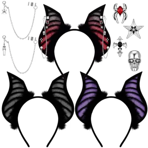 3 Piece Handmade Faux Fur Bat Ears Headbands, Red