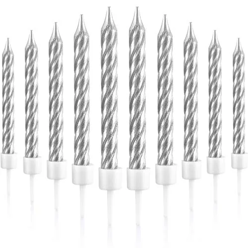 50 Piece Silvery Spiral Birthday Candles, Silver