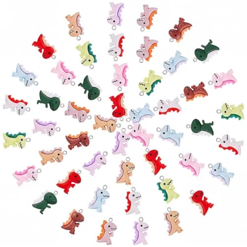 100 Piece Dinosaur Charms Bulk DIY Cute Resin Charms, Yellow
