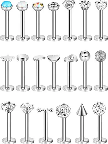 20 Piece 16g Stainless Steel Nose Studs Straight Nose Rings Body, Silver