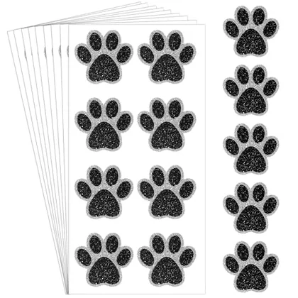 200 Piece 25 Sheets 200 Pcs Glitter Paw Print Tattoos Temporary, Black