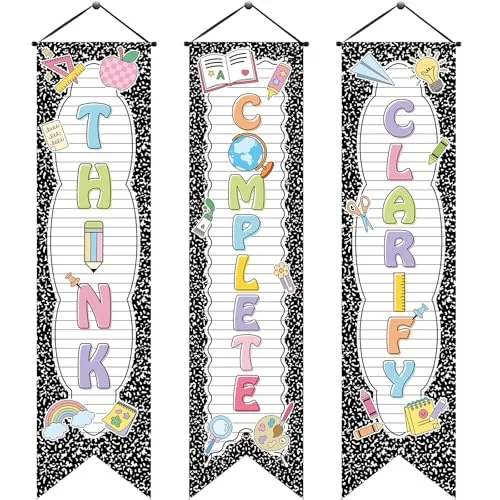 3 Piece Composition Notebook Banners Motivational Porch Signs 47, Black