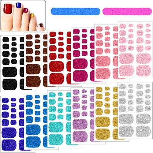 Self-Adhesive 12 Sheets Glitter Toe Nail Wraps Self Adhesive Toe Nail