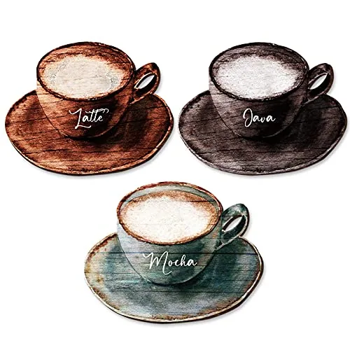 3 Piece Coffee Cup Wooden Wall Art Decor, Multicolour
