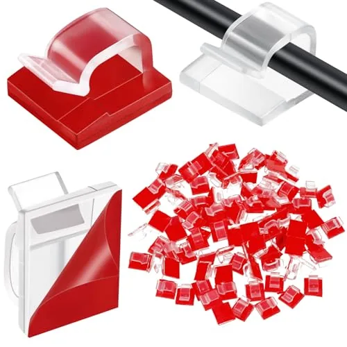 100 Piece Adhesive Cable Wire Clips, Clear