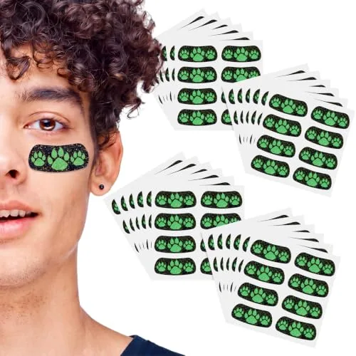 24 Pairs Glitter Paw Print Tattoos Eye Black Temporary, Green