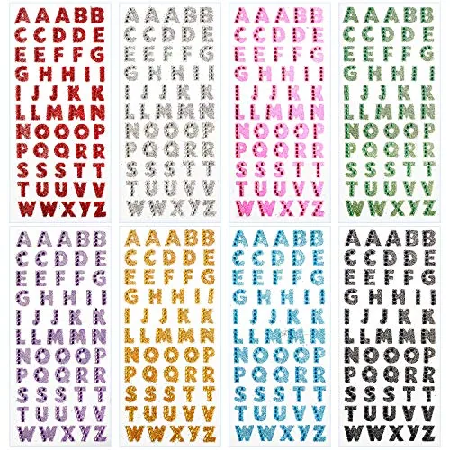 440 Piece Self-Adhesive Glitter Alphabet Letter Stickers 8 Colors, Green