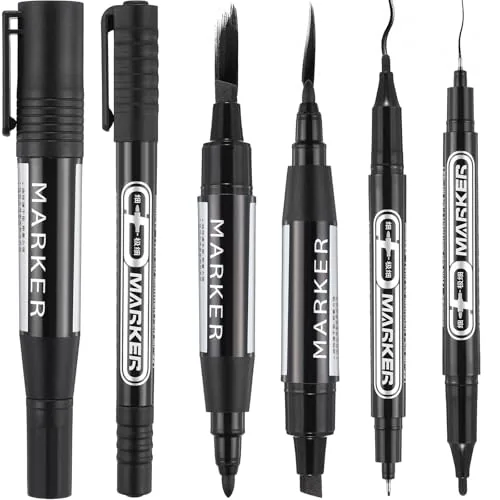 6 Piece Permanent Markers Variety Pack Double Sided Permanent, Black