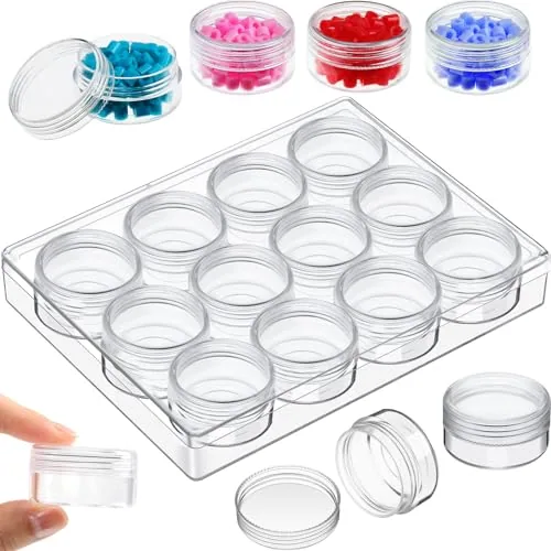 12 Piece Bead Organizer Small Bead Storage Containers Set Plastic, Clear