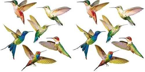 6 Piece Large Size Hummingbird Window Clings Anti-Collision, Multicolour