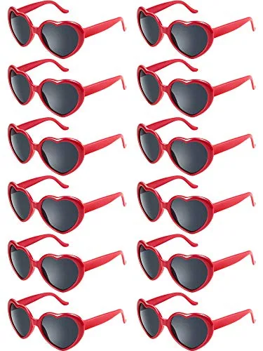 12 Piece Neon Colors Heart Shape Sunglasses, Red