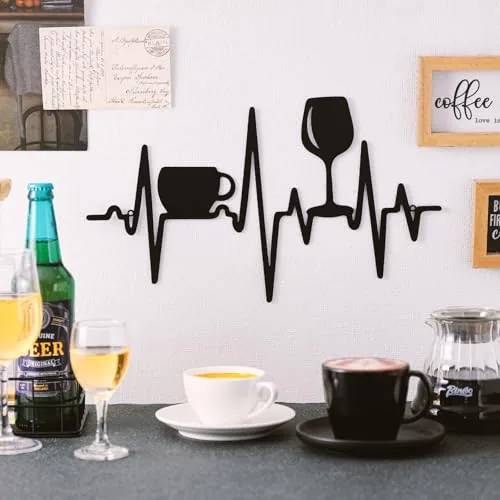 Heartbeat Coffee and Wine Bar Sign 15.75 x 9.04 Inch, Black