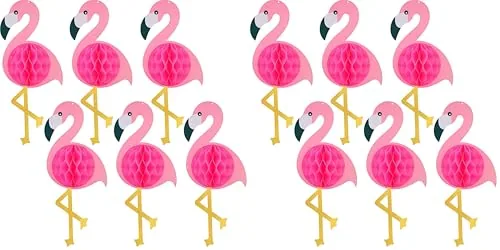6 Piece Flamingo Honeycomb Hanging Decorations 21.6 Inch Tropical, Pink
