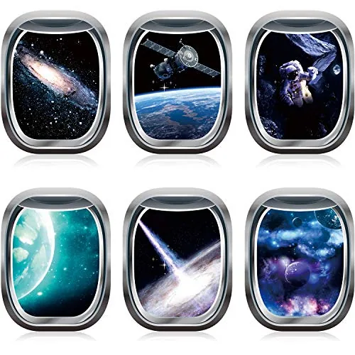 6 Piece 3D Space Wall Decals Galaxy Window Stickers, Multicolour