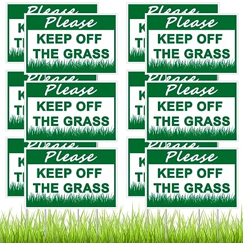 12 Piece Please Keep Off Grass Sign, Green