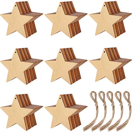 100 Piece Christmas Wooden Ornaments Star Round Wood Slices Wood, Multicolour