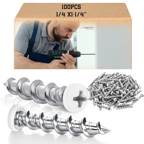 100 Piece Drywall Anchors 1/4 X 1-1/4 Inch White Self Drilling
