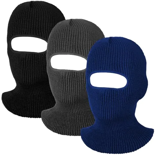 3 Piece One Hole Full Face Ski Mask, Black
