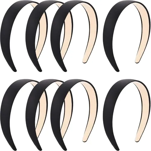 8 Piece Satin Headbands, Black