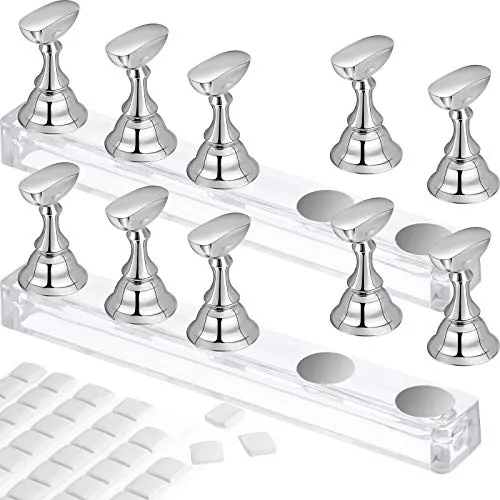 2 Piece Magnetic Nail Stand, Silver