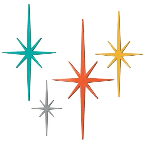 4 Piece Starburst Shaped Wall Decor Mid Century Modern Art