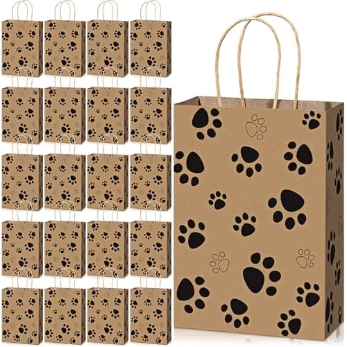 20 Piece Dog Paw Gift Bags, Brown
