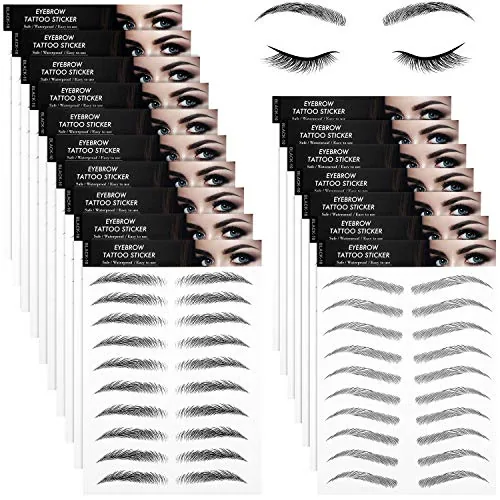 18 Sheets Waterproof Eyebrow Tattoo Sticker 180 Pair, Black