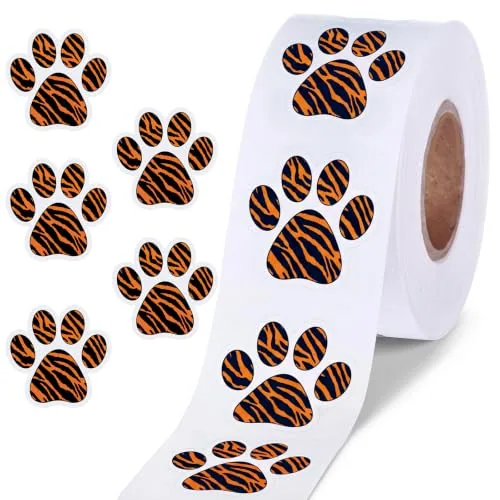 500 Piece Self-Adhesive 1 Inch Tiger Stripe Paw Print Stickers Paw Print Sticker, Multicolour