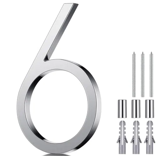 8 Inch Stainless Steel Floating Large House Number 0-9, Silver