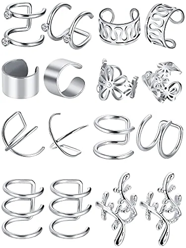 16 Piece Ear Cuff Earrings, Silver