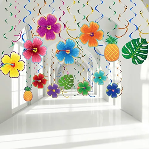 30 Piece Hawaiian Tropical Luau Birthday Party Hanging Swirls, Green