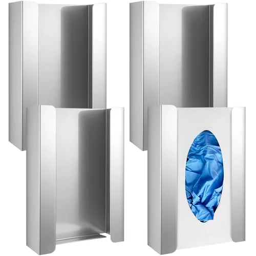 4 Piece Glove Box Holder Dispenser Stainless Steel Wall Mounted, Silver