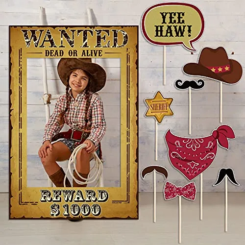 9 Piece Self-Adhesive West Wanted Photo Booth Prop Kit - 24 x 17 in Wild, Multicolour