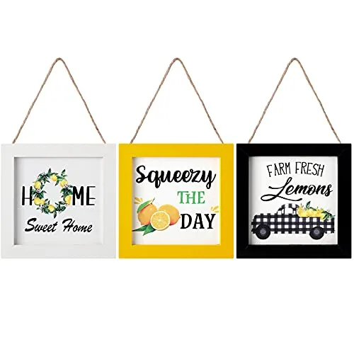 3 Piece Summer Lemon Wood Sign Lemon Kitchen Decor Hanging Wall