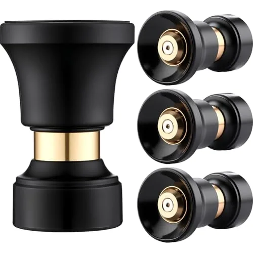 4 Piece Fireman Hose Nozzle 5/8 in Heavy Duty High Pressure Brass, Black
