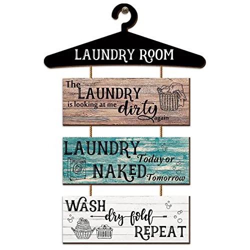4 Piece Laundry Room Wall Decor 4 Pieces Wooden Funny Laundry, Brown