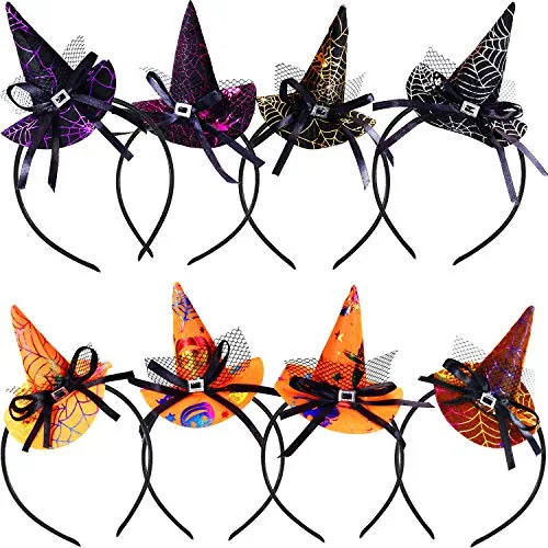 8 Piece Halloween Headband Witch Spider Web Pumpkin Hat Headbands, Orange