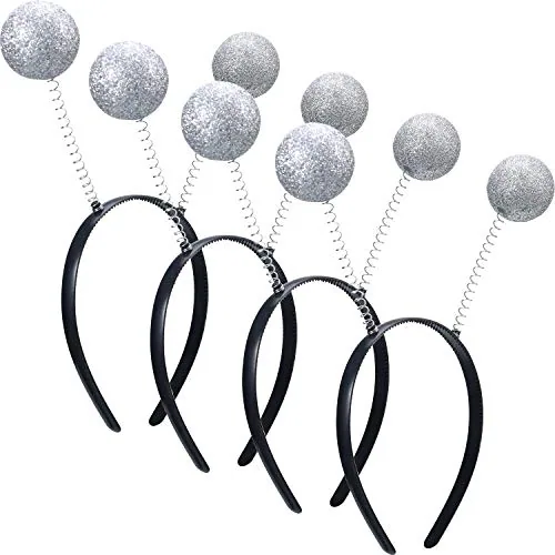 4 Piece Martian Antenna Headband Halloween Ball Alien Headband, Silver