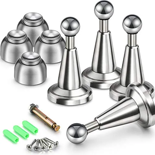 4 Piece Magnetic Door Stopper Soft-Catch Stainless Steel Magnetic, Silver