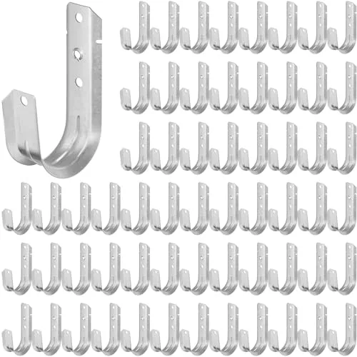 60 Piece 2 Inch Cable Support Galvanized Steel J Hooks, Silver