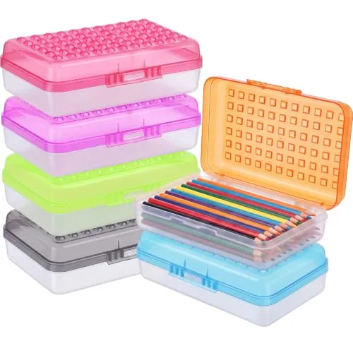 6 Piece Plastic Pencil Boxes Bulk Large Pencil Case, Multicolour