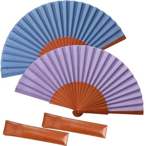 2 Piece Folding Handheld Silk Fan Vintage Spanish Fans, Purple