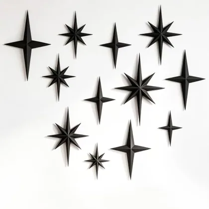 12 Piece Mid Century Modern Decor Mcm Retro 3D Starburst Art Wall, Black