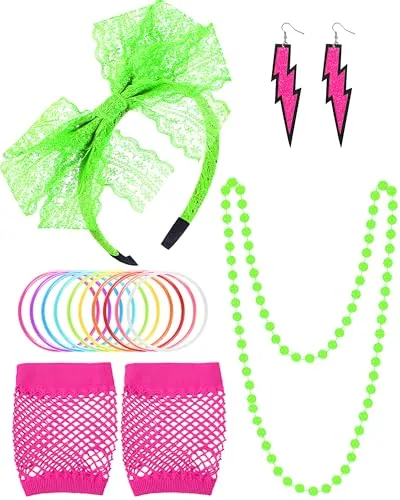 80s Accessories Costume Women Fancy Dress Retro Outfit, Green