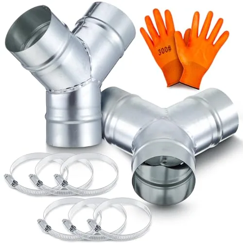 2 Piece 4 Inch 3 Way Duct Splitter Y Connector Air Vent Duct, Silver