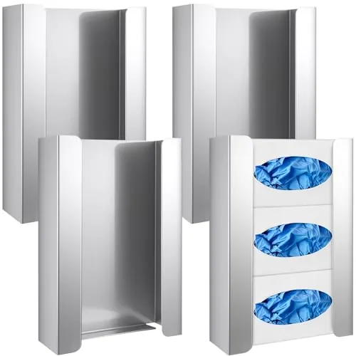 4 Piece Glove Box Holder/Dispenser Stainless Steel Triple Wall, Silver